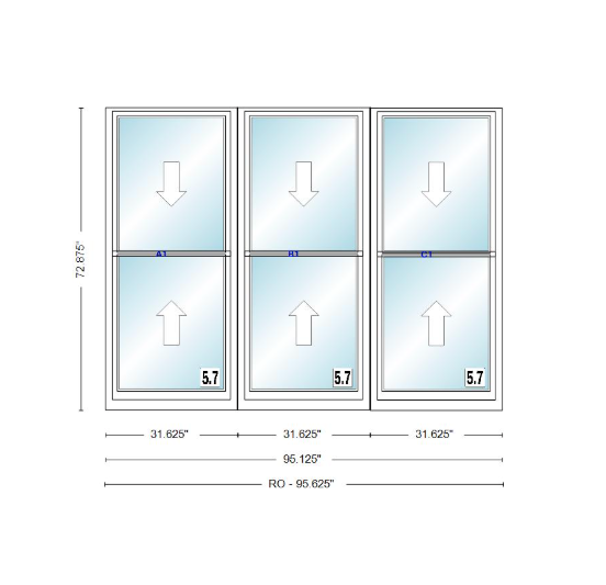 ANDERSEN Windows 400 Series Triple Double Hung Venting Window 95-1/8" Equal Sash Vinyl Exterior Wood Interior Low-E4 Dual Pane Glass Full Screen/Grilles/Tempered Optional TW26310-3, TW2642-3, TW2646-3, TW26410-3, Or TW2652-3