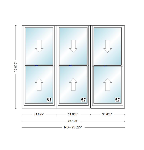ANDERSEN Windows 400 Series Triple Double Hung Venting Window 95-1/8" Equal Sash Vinyl Exterior Wood Interior Low-E4 Dual Pane Glass Full Screen/Grilles/Tempered Optional TW26310-3, TW2642-3, TW2646-3, TW26410-3, Or TW2652-3