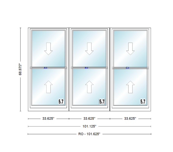 ANDERSEN Windows 400 Series Triple Double Hung Venting Window 101-1/8" Equal Sash Vinyl Exterior Wood Interior Low-E4 Dual Pane Glass Full Screen/Grilles/Tempered Optional TW28310-3, TW2842-3, TW2846-3, TW28410-3, Or TW2852-3