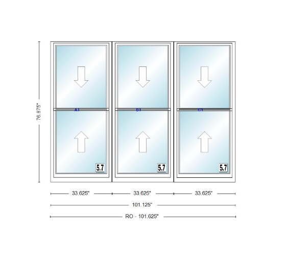 ANDERSEN Windows 400 Series Triple Double Hung Venting Window 101-1/8" Equal Sash Vinyl Exterior Wood Interior Low-E4 Dual Pane Glass Full Screen/Grilles/Tempered Optional TW28310-3, TW2842-3, TW2846-3, TW28410-3, Or TW2852-3