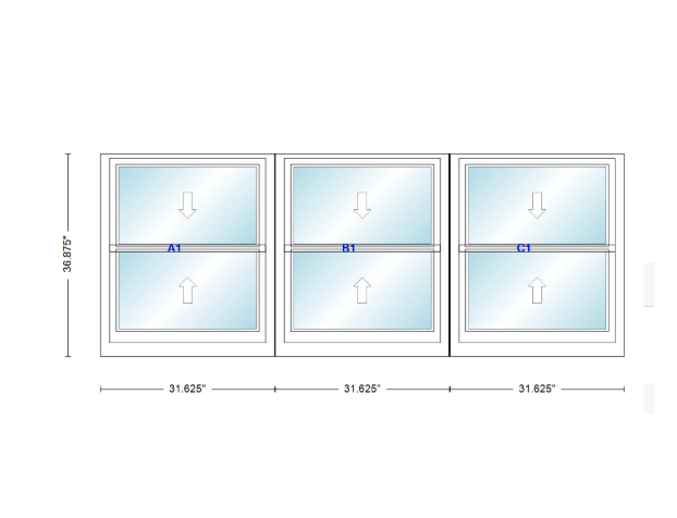 ANDERSEN Windows 400 Series Triple Double Hung Venting Window 95-1/8" Equal Sash Vinyl Exterior Wood Interior Low-E4 Dual Pane Glass Full Screen/Grilles/Tempered Optional TW26310-3, TW2642-3, TW2646-3, TW26410-3, Or TW2652-3
