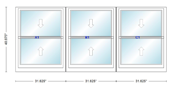 ANDERSEN Windows 400 Series Triple Double Hung Venting Window 95-1/8" Equal Sash Vinyl Exterior Wood Interior Low-E4 Dual Pane Glass Full Screen/Grilles/Tempered Optional TW26310-3, TW2642-3, TW2646-3, TW26410-3, Or TW2652-3