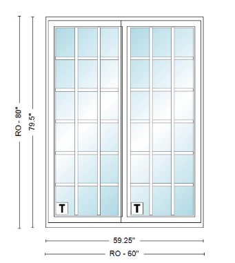 ANDERSEN NLGD5068-2 200 Series Narroline 59¼" X 79½ Sliding/Gliding Dual Pane Low-E Tempered Stainless Glass 2 Panel Unassembled Patio Door Grilles/Screen Options