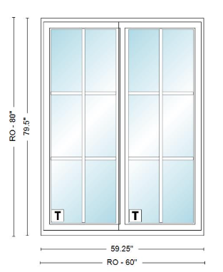 ANDERSEN NLGD5068-2 200 Series Narroline 59¼" X 79½ Sliding/Gliding Dual Pane Low-E Tempered Stainless Glass 2 Panel Unassembled Patio Door Grilles/Screen Options