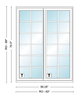 ANDERSEN NLGD5068-2 200 Series Narroline 59¼" X 79½ Sliding/Gliding Dual Pane Low-E Tempered Stainless Glass 2 Panel Unassembled Patio Door Grilles/Screen Options