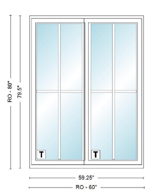 ANDERSEN NLGD5068-2 200 Series Narroline 59¼" X 79½ Sliding/Gliding Dual Pane Low-E Tempered Stainless Glass 2 Panel Unassembled Patio Door Grilles/Screen Options
