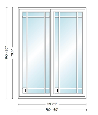 ANDERSEN NLGD5068-2 200 Series Narroline 59¼" X 79½ Sliding/Gliding Dual Pane Low-E Tempered Stainless Glass 2 Panel Unassembled Patio Door Grilles/Screen Options