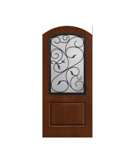 THERMATRU 6'8" Classic Craft Mahogany Arch Top 1/2 Lite Exterior Prehung Door CCR20037A_W
