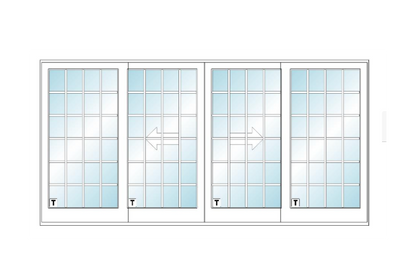 ANDERSEN FWG16080 400 Series 189" X 95½" Frenchwood Sliding/Gliding Vinyl Exterior Wood Interior Dual Pane Low-E Tempered Argon Fill Glass 4 Panel Patio Door Grilles/Screen