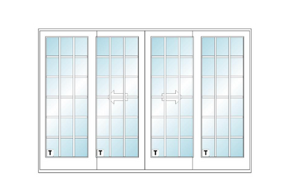 ANDERSEN FWG12080 400 Series 141" X 95½" Frenchwood Sliding/Gliding Vinyl Exterior Wood Interior Dual Pane Low-E Tempered Argon Fill Glass 4 Panel Patio Door Grilles/Screen