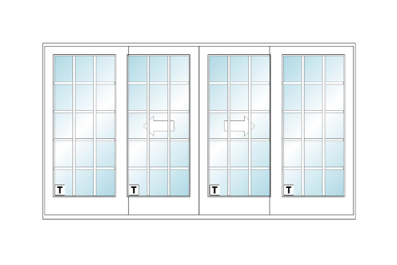 ANDERSEN FWG12068 400 Series 141" X 79 1/2" Frenchwood Sliding/Gliding Vinyl Exterior Wood Interior Dual Pane Low-E Tempered Argon Fill Glass 4 Panel Patio Door Grilles/Screen