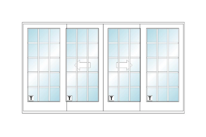 ANDERSEN FWG12068 400 Series 141" X 79 1/2" Frenchwood Sliding/Gliding Vinyl Exterior Wood Interior Dual Pane Low-E Tempered Argon Fill Glass 4 Panel Patio Door Grilles/Screen