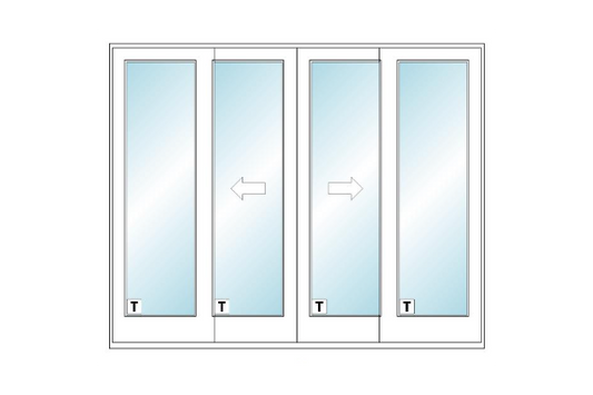 ANDERSEN FWG10080 400 Series 117" X 95 1/2" Frenchwood Sliding/Gliding Vinyl Exterior Wood Interior Dual Pane Low-E Tempered Argon Fill Glass 4 Panel Patio Door Grilles/Screen