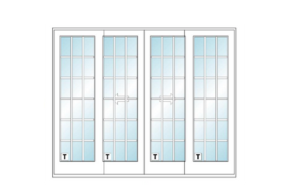 ANDERSEN FWG10080 400 Series 117" X 95 1/2" Frenchwood Sliding/Gliding Vinyl Exterior Wood Interior Dual Pane Low-E Tempered Argon Fill Glass 4 Panel Patio Door Grilles/Screen