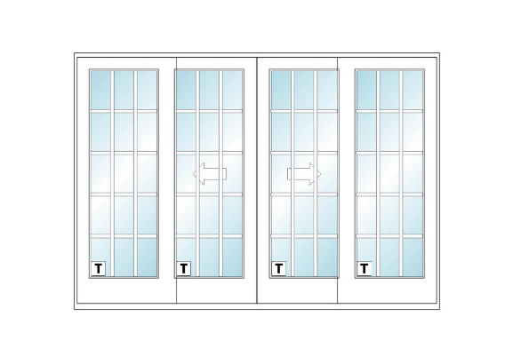 ANDERSEN FWG100611 400 Series 117" X 82 3/8" Frenchwood Sliding/Gliding Vinyl Exterior Wood Interior Dual Pane Low-E Tempered Argon Fill Glass 4 Panel Patio Door Grilles/Screen