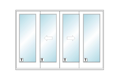 ANDERSEN FWG10068 400 Series 117" X 79 1/2" Frenchwood Sliding/Gliding Vinyl Exterior Wood Interior Dual Pane Low-E Tempered Argon Fill Glass 4 Panel Patio Door Grilles/Screen