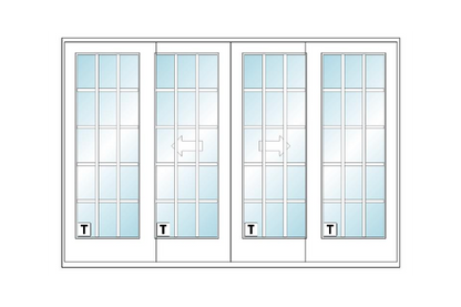 ANDERSEN FWG10068 400 Series 117" X 79 1/2" Frenchwood Sliding/Gliding Vinyl Exterior Wood Interior Dual Pane Low-E Tempered Argon Fill Glass 4 Panel Patio Door Grilles/Screen