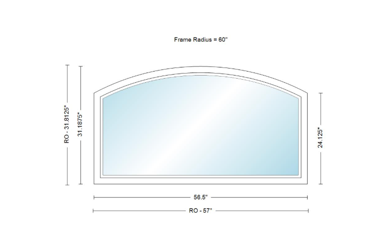 Andersen 400 Series Specialty Equal Leg Arch Window 56 1/2" Wide Fixed Vinyl Exterior Wood Interior Low-E4 Dual Pane Argon Full Glass Grilles/Tempered Optional AFCW206, AFCW21, AFCW22, AFCW23, AFCW235, AFCW24, AFCW245, AFCW25, AFCW255, AFCW26 Or AFCW28