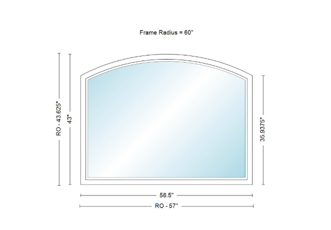 Andersen 400 Series Specialty Equal Leg Arch Window 56 1/2" Wide Fixed Vinyl Exterior Wood Interior Low-E4 Dual Pane Argon Full Glass Grilles/Tempered Optional AFCW206, AFCW21, AFCW22, AFCW23, AFCW235, AFCW24, AFCW245, AFCW25, AFCW255, AFCW26 Or AFCW28