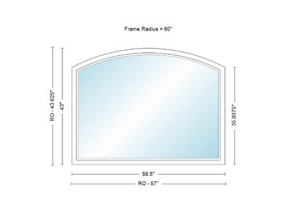 Andersen 400 Series Specialty Equal Leg Arch Window 56 1/2" Wide Fixed Vinyl Exterior Wood Interior Low-E4 Dual Pane Argon Full Glass Grilles/Tempered Optional AFCW206, AFCW21, AFCW22, AFCW23, AFCW235, AFCW24, AFCW245, AFCW25, AFCW255, AFCW26 Or AFCW28