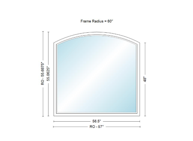 Andersen 400 Series Specialty Equal Leg Arch Window 56 1/2" Wide Fixed Vinyl Exterior Wood Interior Low-E4 Dual Pane Argon Full Glass Grilles/Tempered Optional AFCW206, AFCW21, AFCW22, AFCW23, AFCW235, AFCW24, AFCW245, AFCW25, AFCW255, AFCW26 Or AFCW28