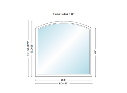 Andersen 400 Series Specialty Equal Leg Arch Window 56 1/2" Wide Fixed Vinyl Exterior Wood Interior Low-E4 Dual Pane Argon Full Glass Grilles/Tempered Optional AFCW206, AFCW21, AFCW22, AFCW23, AFCW235, AFCW24, AFCW245, AFCW25, AFCW255, AFCW26 Or AFCW28