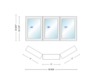 Andersen 400 Series Casement Bay Window Left-Stationary-Right 50 5/8" Wide Casement With Casement Flankers 30 Degree Angle Of Deflection Vinyl Exterior Wood Interior Low-E4 Dual Pane Argon Gas