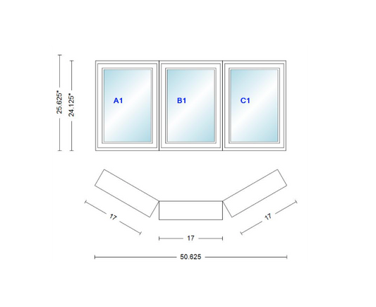 Andersen 400 Series Casement Bay Window Left-Stationary-Right 50 5/8" Wide Casement With Casement Flankers 30 Degree Angle Of Deflection Vinyl Exterior Wood Interior Low-E4 Dual Pane Argon Gas