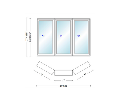 Andersen 400 Series Casement Bay Window Left-Stationary-Right 50 5/8" Wide Casement With Casement Flankers 30 Degree Angle Of Deflection Vinyl Exterior Wood Interior Low-E4 Dual Pane Argon Gas