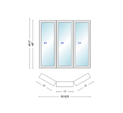 Andersen 400 Series Casement Bay Window Left-Stationary-Right 50 5/8" Wide Casement With Casement Flankers 30 Degree Angle Of Deflection Vinyl Exterior Wood Interior Low-E4 Dual Pane Argon Gas