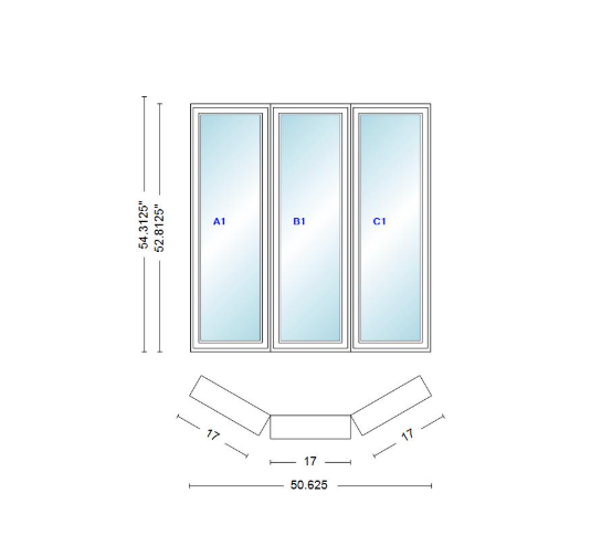 Andersen 400 Series Casement Bay Window Left-Stationary-Right 50 5/8" Wide Casement With Casement Flankers 30 Degree Angle Of Deflection Vinyl Exterior Wood Interior Low-E4 Dual Pane Argon Gas