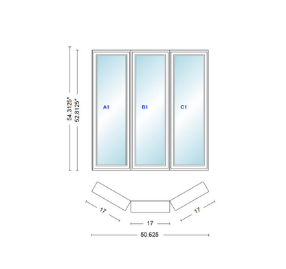 Andersen 400 Series Casement Bay Window Left-Stationary-Right 50 5/8" Wide Casement With Casement Flankers 30 Degree Angle Of Deflection Vinyl Exterior Wood Interior Low-E4 Dual Pane Argon Gas