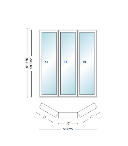 Andersen 400 Series Casement Bay Window Left-Stationary-Right 50 5/8" Wide Casement With Casement Flankers 30 Degree Angle Of Deflection Vinyl Exterior Wood Interior Low-E4 Dual Pane Argon Gas