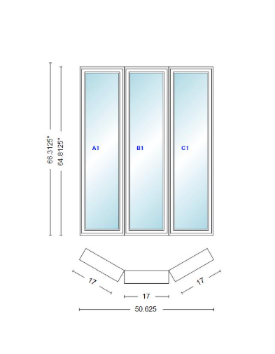 Andersen 400 Series Casement Bay Window Left-Stationary-Right 50 5/8" Wide Casement With Casement Flankers 30 Degree Angle Of Deflection Vinyl Exterior Wood Interior Low-E4 Dual Pane Argon Gas