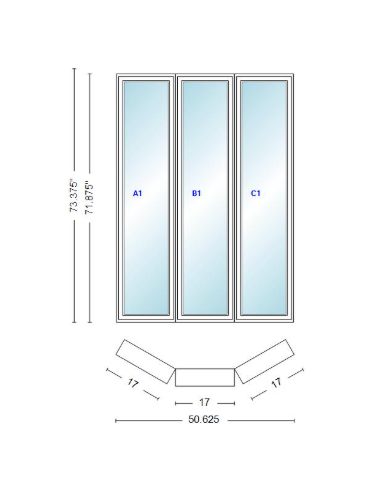 Andersen 400 Series Casement Bay Window Left-Stationary-Right 50 5/8" Wide Casement With Casement Flankers 30 Degree Angle Of Deflection Vinyl Exterior Wood Interior Low-E4 Dual Pane Argon Gas