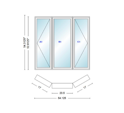 Andersen 400 Series Casement Bay Window Left-Stationary-Right 54 1/8" Wide Casement With Casement Flankers 30 Degree Angle Of Deflection Vinyl Exterior Wood Interior Low-E4 Dual Pane Argon Gas