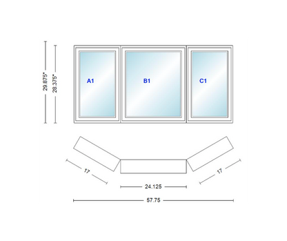 Andersen 400 Series Casement Bay Window Left-Stationary-Right 57 3/4" Wide Casement With Casement Flankers 30 Degree Angle Of Deflection Vinyl Exterior Wood Interior Low-E4 Dual Pane Argon Gas