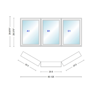 Andersen 400 Series Casement Bay Window Left-Stationary-Right 60 1/8" Wide Casement With Casement Flankers 30 Degree Angle Of Deflection Vinyl Exterior Wood Interior Low-E4 Dual Pane Argon Gas