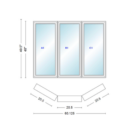 Andersen 400 Series Casement Bay Window Left-Stationary-Right 60 1/8" Wide Casement With Casement Flankers 30 Degree Angle Of Deflection Vinyl Exterior Wood Interior Low-E4 Dual Pane Argon Gas