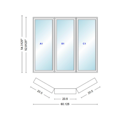 Andersen 400 Series Casement Bay Window Left-Stationary-Right 60 1/8" Wide Casement With Casement Flankers 30 Degree Angle Of Deflection Vinyl Exterior Wood Interior Low-E4 Dual Pane Argon Gas