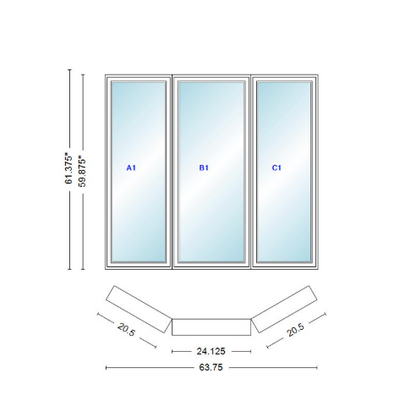 Andersen 400 Series Casement Bay Window Left-Stationary-Right 63 3/4" Wide Casement With Casement Flankers 30 Degree Angle Of Deflection Vinyl Exterior Wood Interior Low-E4 Dual Pane Argon Gas