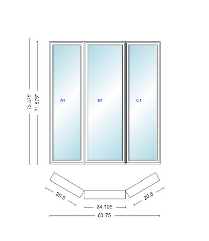 Andersen 400 Series Casement Bay Window Left-Stationary-Right 63 3/4" Wide Casement With Casement Flankers 30 Degree Angle Of Deflection Vinyl Exterior Wood Interior Low-E4 Dual Pane Argon Gas