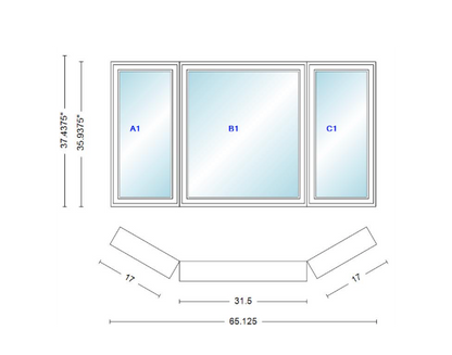 Andersen 400 Series Casement Bay Window Left-Stationary-Right 65 1/8" Wide Casement With Casement Flankers 30 Degree Angle Of Deflection Vinyl Exterior Wood Interior Low-E4 Dual Pane Argon Gas