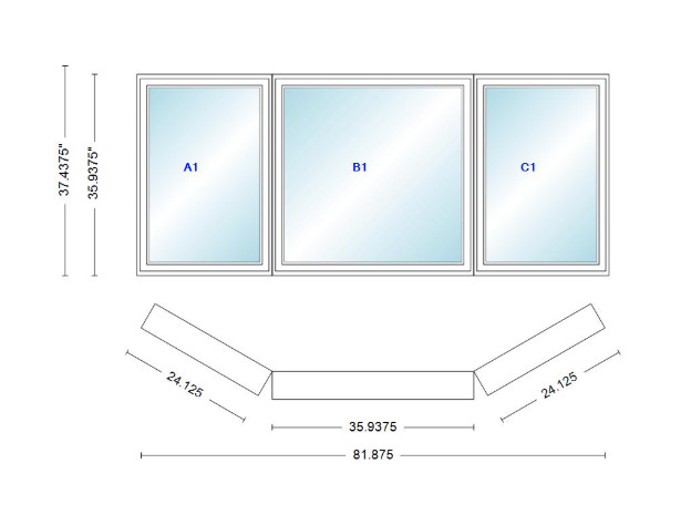 Andersen 400 Series Casement Bay Window Left-Stationary-Right 81 7/8" Wide Casement With Casement Flankers 30 Degree Angle Of Deflection Vinyl Exterior Wood Interior Low-E4 Dual Pane Argon Gas