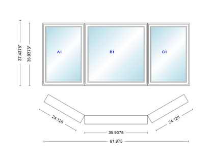 Andersen 400 Series Casement Bay Window Left-Stationary-Right 81 7/8" Wide Casement With Casement Flankers 30 Degree Angle Of Deflection Vinyl Exterior Wood Interior Low-E4 Dual Pane Argon Gas