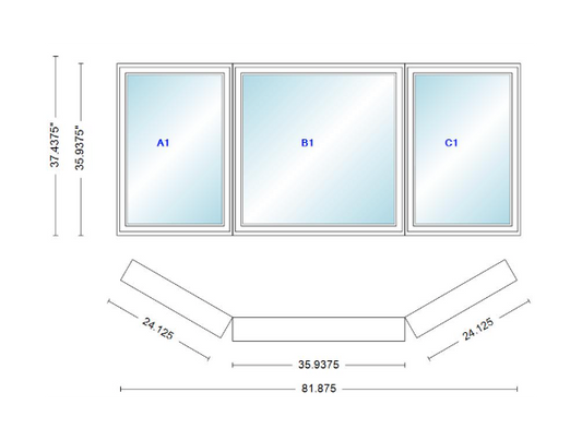 Andersen 400 Series Casement Bay Window Left-Stationary-Right 81 7/8" Wide Casement With Casement Flankers 30 Degree Angle Of Deflection Vinyl Exterior Wood Interior Low-E4 Dual Pane Argon Gas