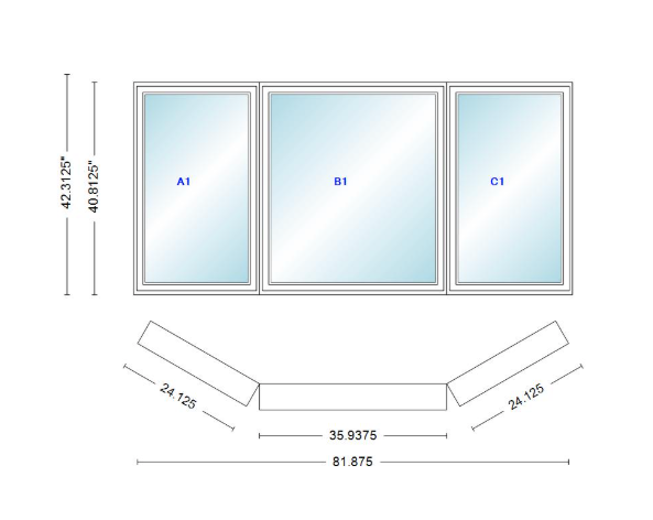Andersen 400 Series Casement Bay Window Left-Stationary-Right 81 7/8" Wide Casement With Casement Flankers 30 Degree Angle Of Deflection Vinyl Exterior Wood Interior Low-E4 Dual Pane Argon Gas