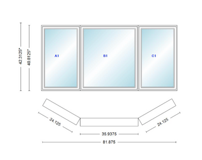 Andersen 400 Series Casement Bay Window Left-Stationary-Right 81 7/8" Wide Casement With Casement Flankers 30 Degree Angle Of Deflection Vinyl Exterior Wood Interior Low-E4 Dual Pane Argon Gas