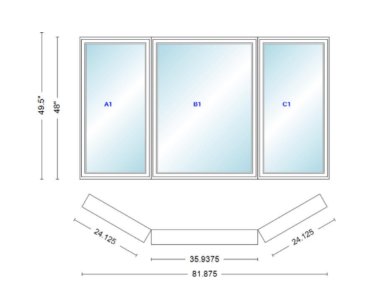 Andersen 400 Series Casement Bay Window Left-Stationary-Right 81 7/8" Wide Casement With Casement Flankers 30 Degree Angle Of Deflection Vinyl Exterior Wood Interior Low-E4 Dual Pane Argon Gas