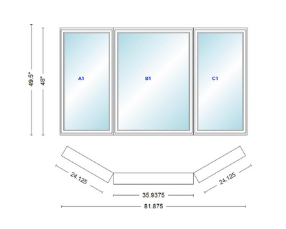 Andersen 400 Series Casement Bay Window Left-Stationary-Right 81 7/8" Wide Casement With Casement Flankers 30 Degree Angle Of Deflection Vinyl Exterior Wood Interior Low-E4 Dual Pane Argon Gas